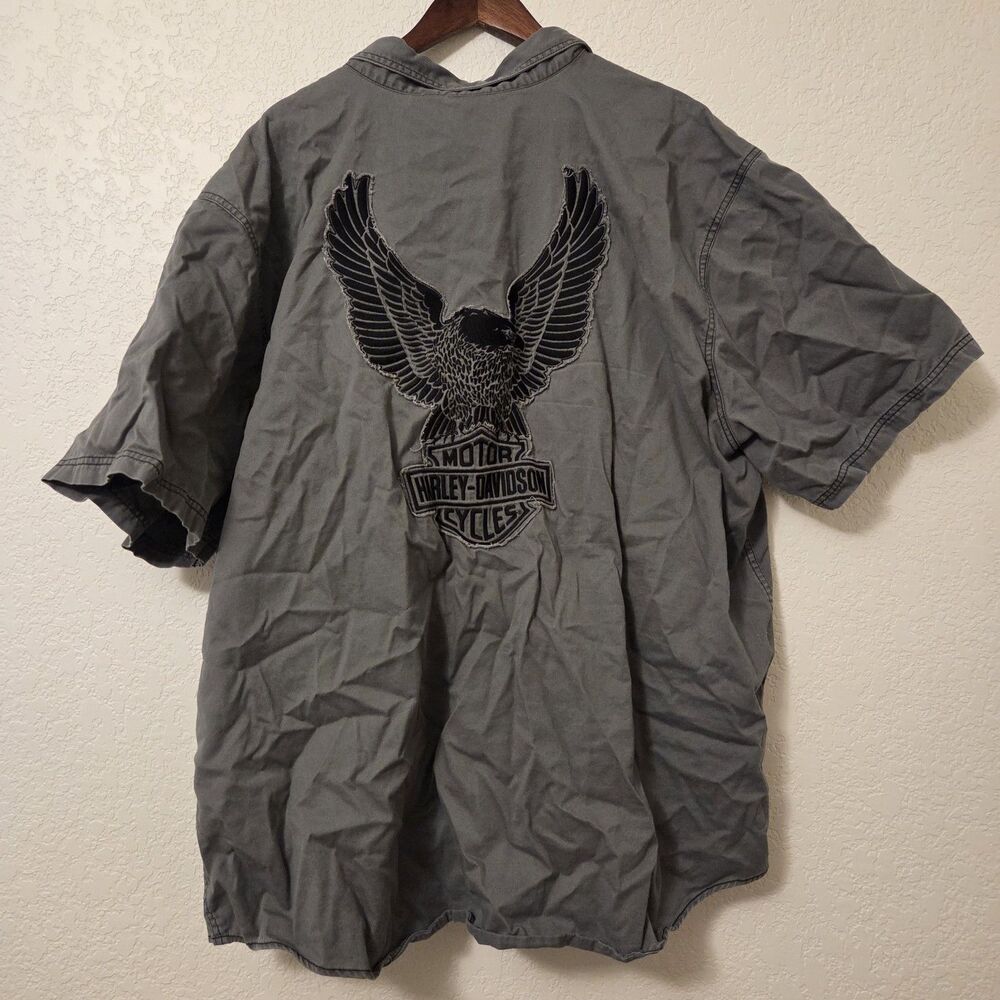 Harley-Davidson Genuine MotorClothes 4XL Gray Eagle Patch Work Shirt Snap Collar